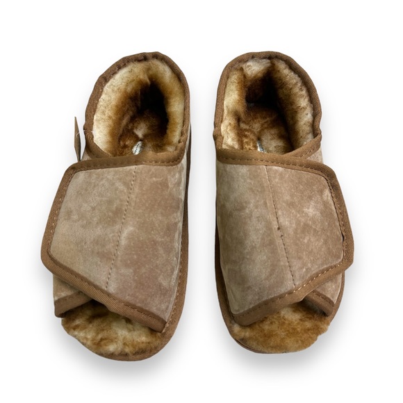 Shoes - Suede and sheepskin tan velcro sandals/slippers